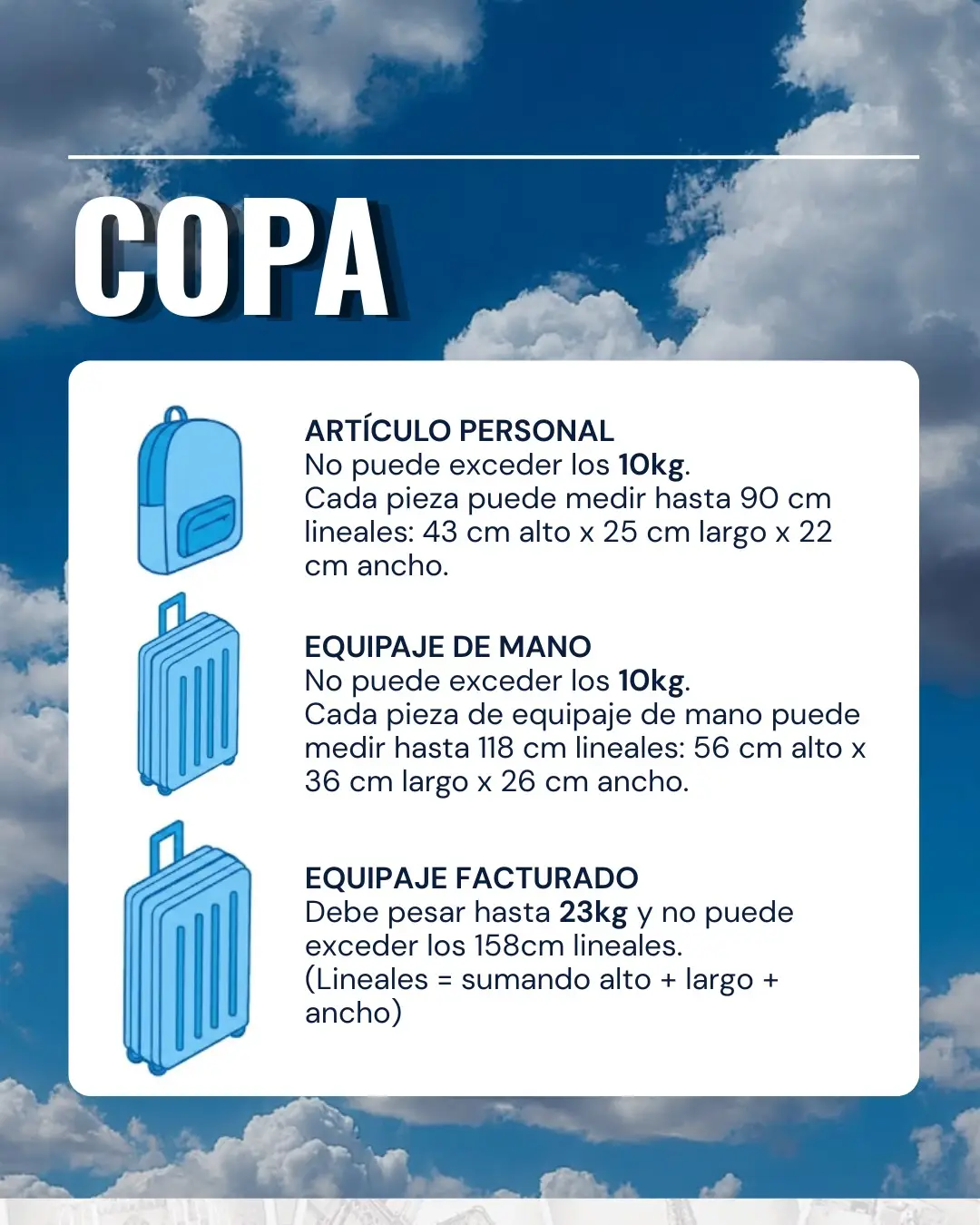Equipaje permitido en Copa Airlines