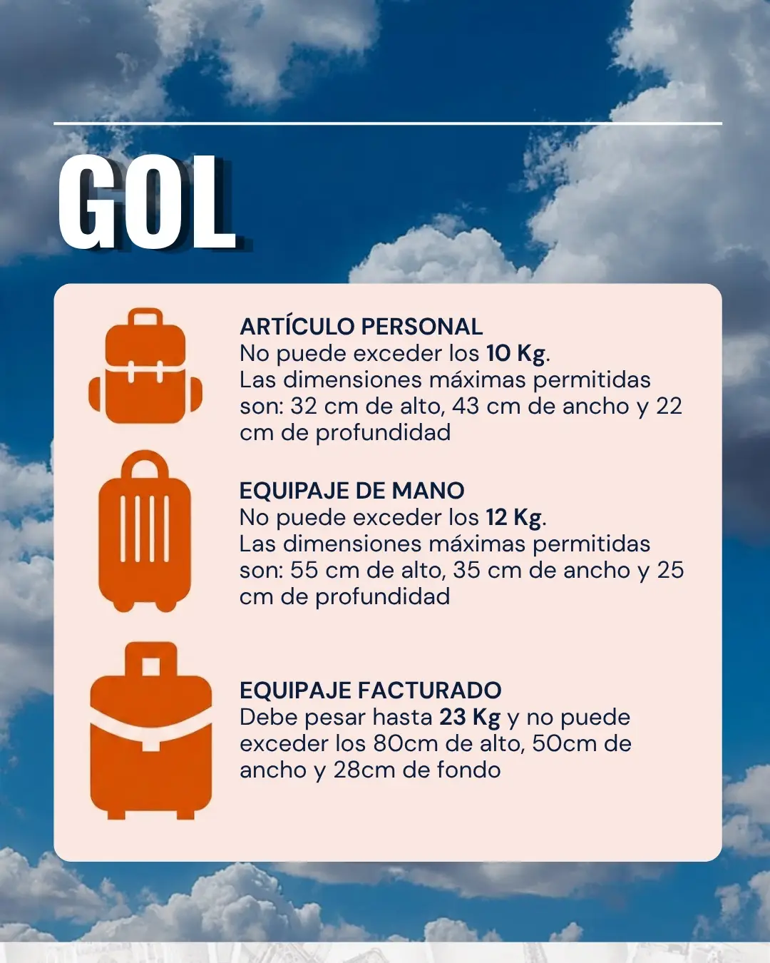 Equipaje permitido en GOL